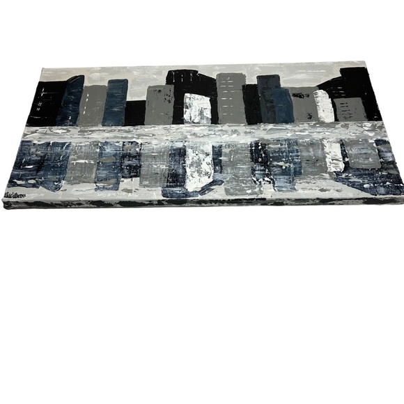 NWT Original Artwork Acrylic on Canvas 10 x 20” City On the lake - Picture 4 of 16